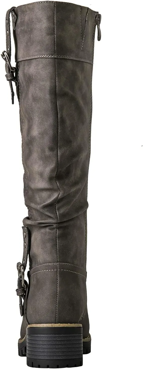 GLOBALWIN Women's Chunky Low Heels Boots Knee High Boots For Women