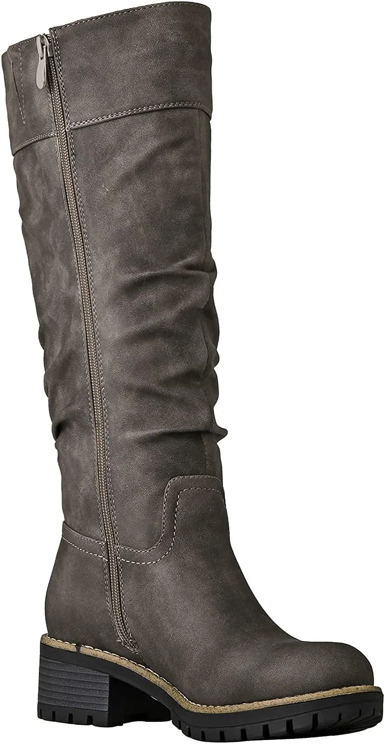 GLOBALWIN Women's Chunky Low Heels Boots Knee High Boots For Women