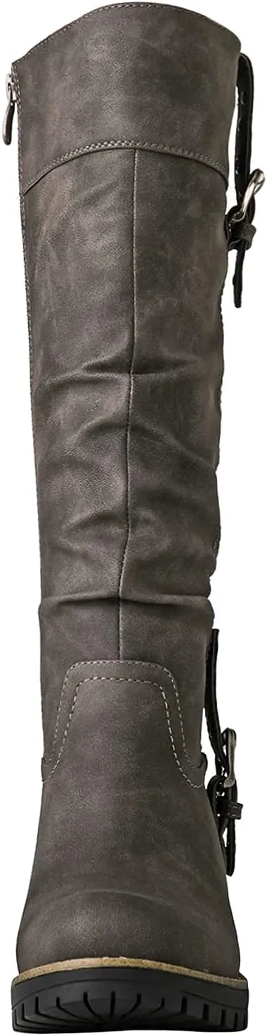 GLOBALWIN Women's Chunky Low Heels Boots Knee High Boots For Women