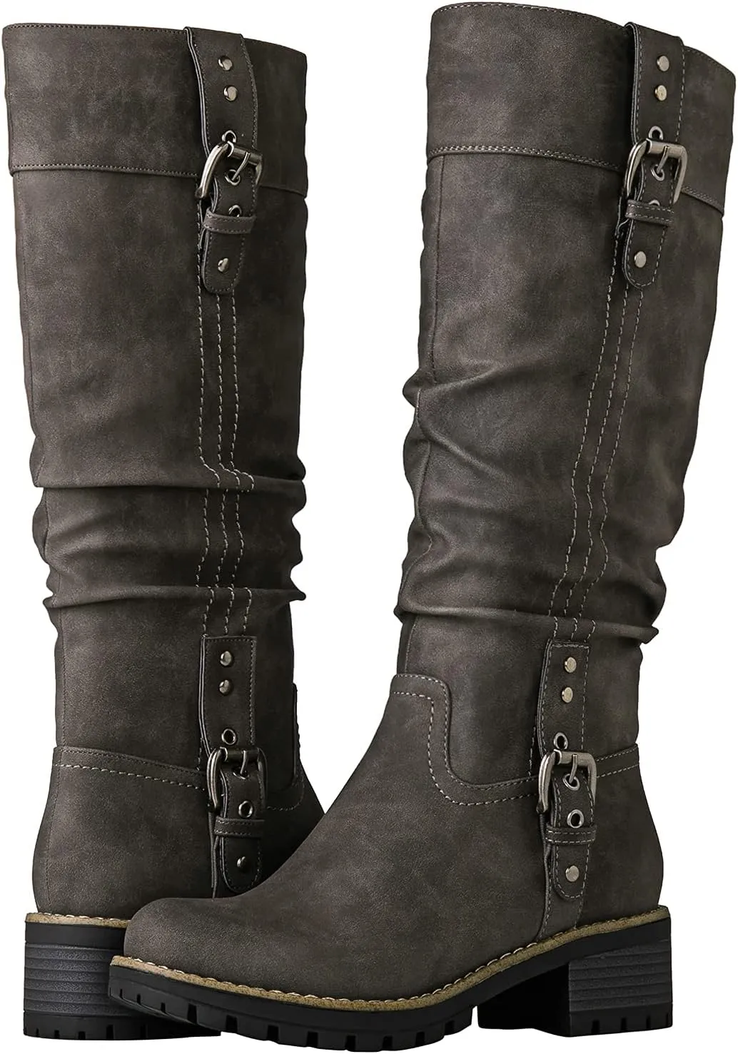 GLOBALWIN Women's Chunky Low Heels Boots Knee High Boots For Women