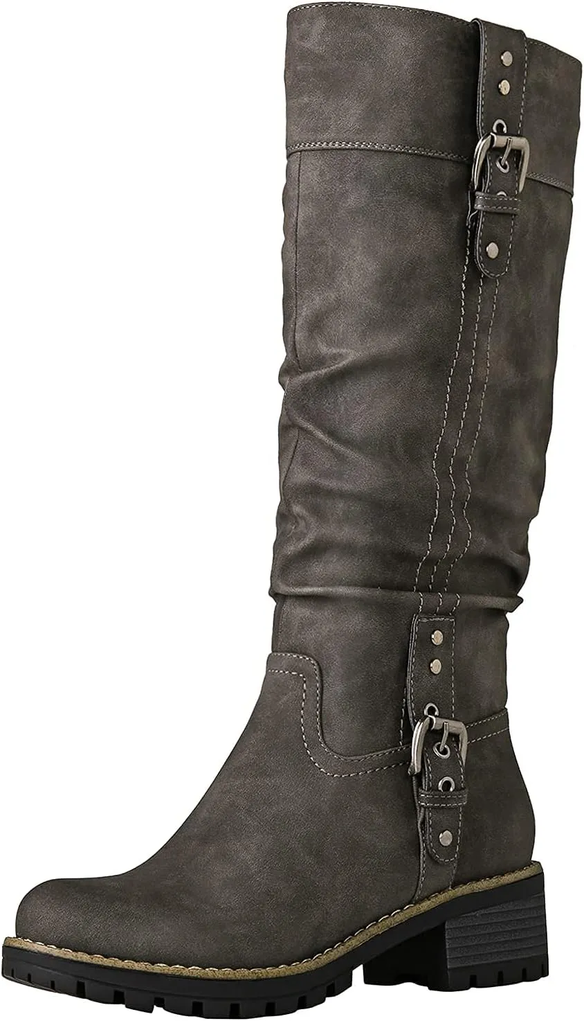 GLOBALWIN Women's Chunky Low Heels Boots Knee High Boots For Women