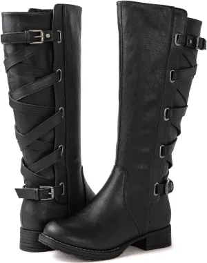 GLOBALWIN Women's Quilted Knee High Fashion Boots Strappy Boots For Women
