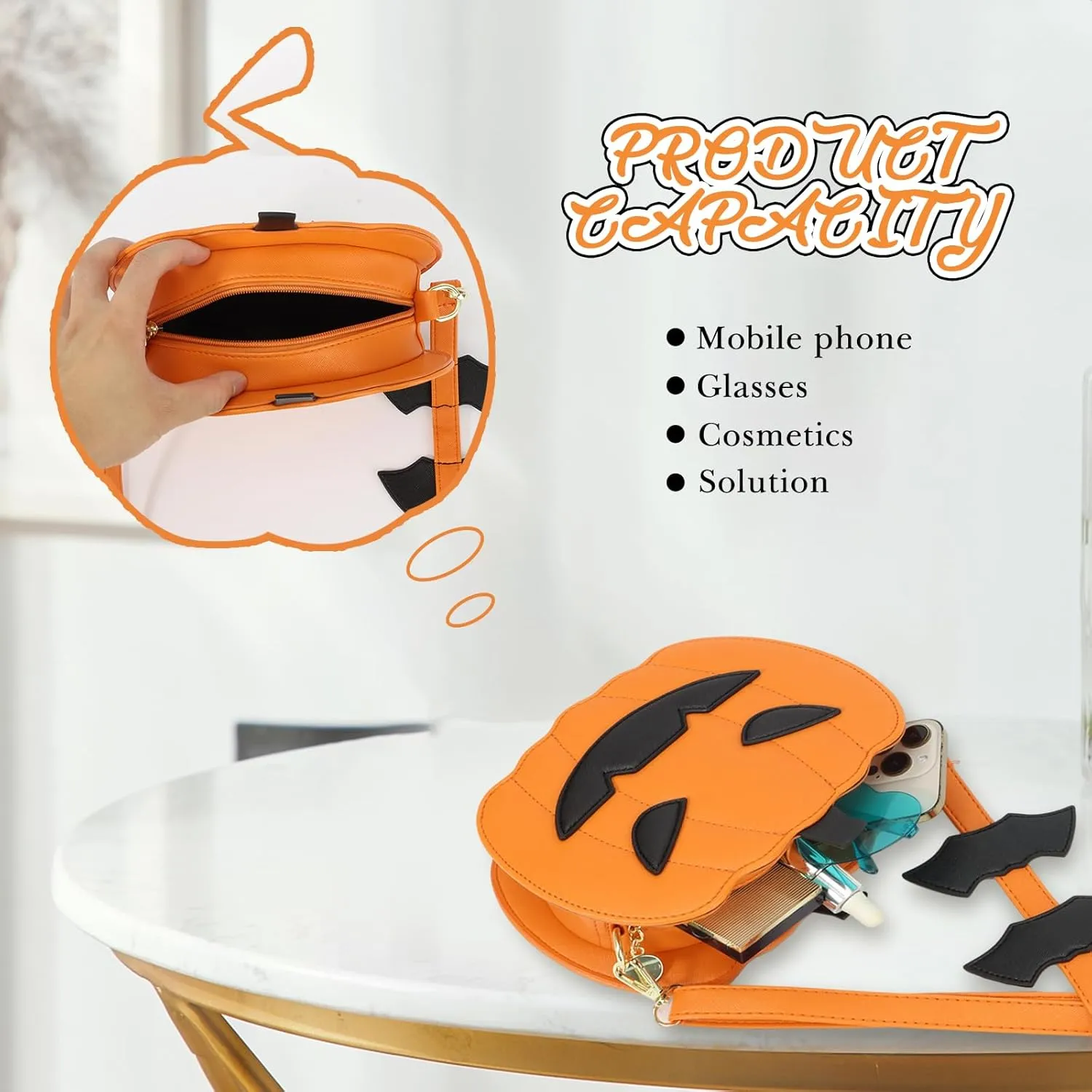 GOKTOW Novelty Pumpkin Purse,Halloween Pumpkin Crossbody Bag,Horror Halloween Funny Purses Handbags