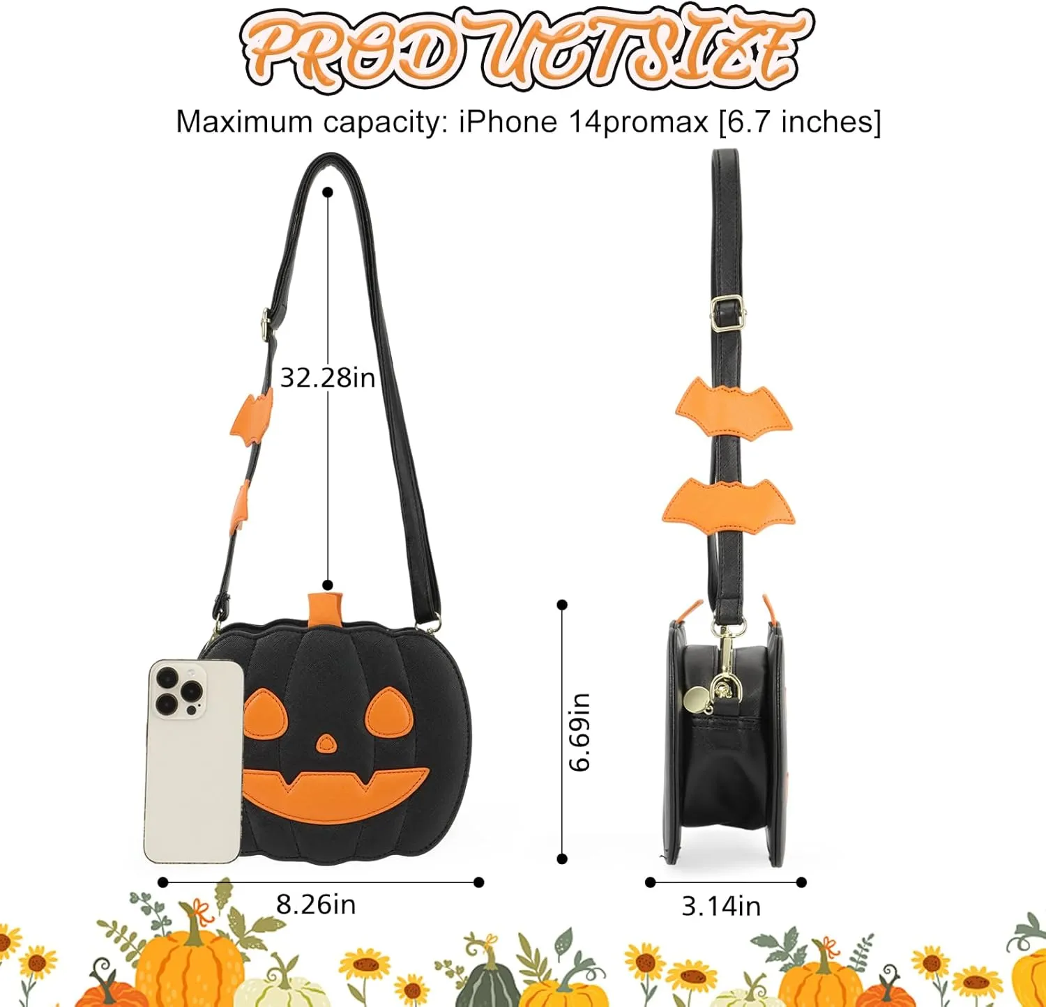 GOKTOW Novelty Pumpkin Purse,Halloween Pumpkin Crossbody Bag,Horror Halloween Funny Purses Handbags