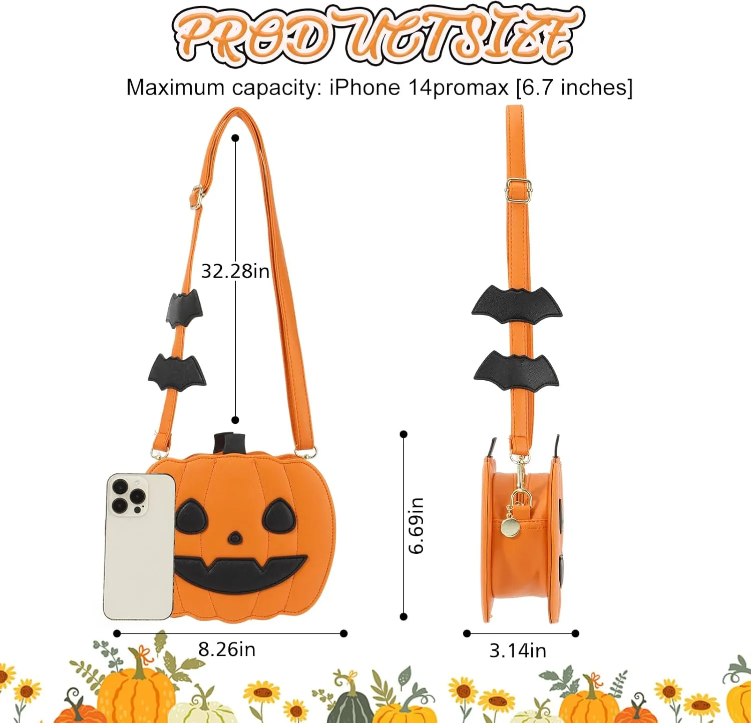 GOKTOW Novelty Pumpkin Purse,Halloween Pumpkin Crossbody Bag,Horror Halloween Funny Purses Handbags