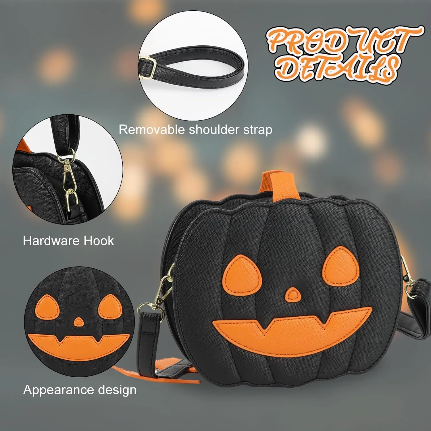 GOKTOW Novelty Pumpkin Purse,Halloween Pumpkin Crossbody Bag,Horror Halloween Funny Purses Handbags