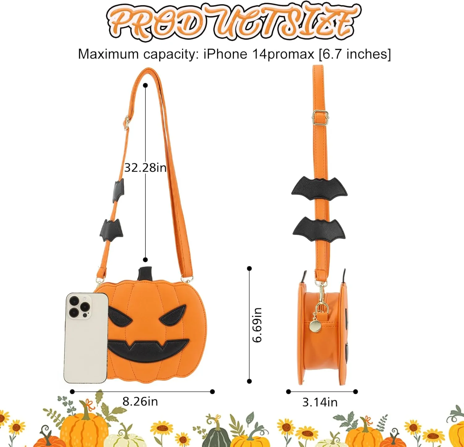 GOKTOW Novelty Pumpkin Purse,Halloween Pumpkin Crossbody Bag,Horror Halloween Funny Purses Handbags