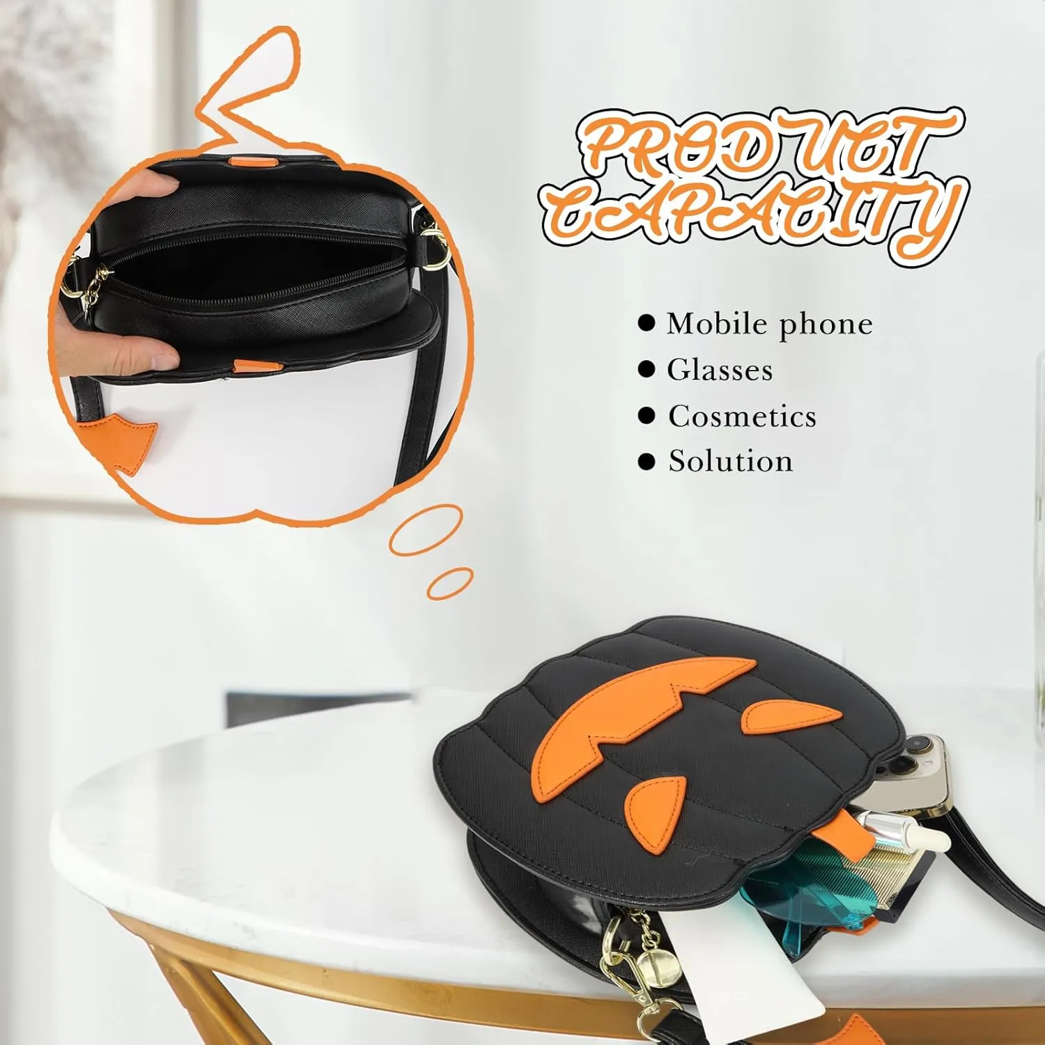 GOKTOW Novelty Pumpkin Purse,Halloween Pumpkin Crossbody Bag,Horror Halloween Funny Purses Handbags