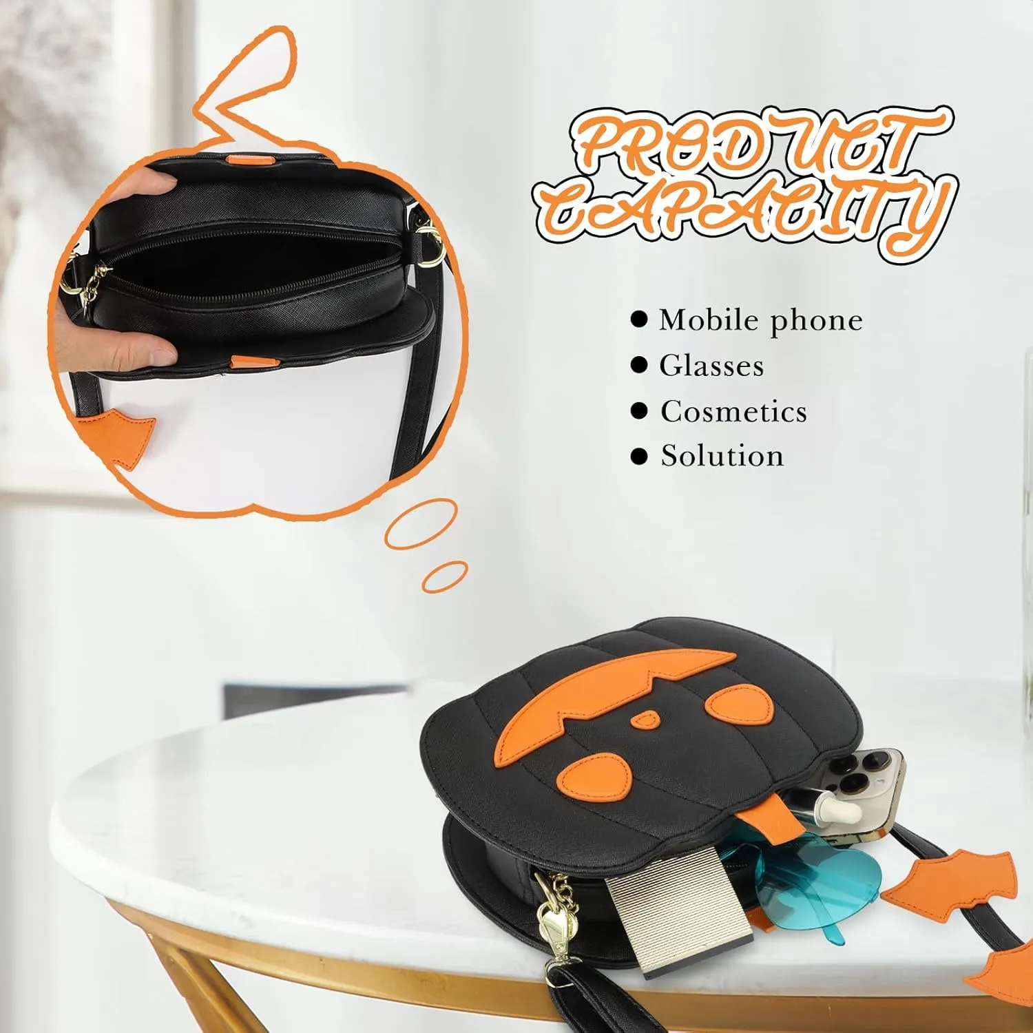 GOKTOW Novelty Pumpkin Purse,Halloween Pumpkin Crossbody Bag,Horror Halloween Funny Purses Handbags
