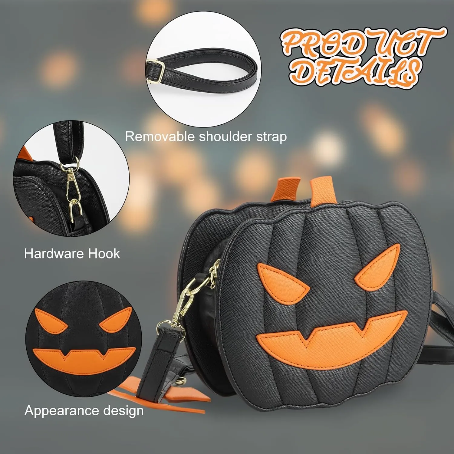 GOKTOW Novelty Pumpkin Purse,Halloween Pumpkin Crossbody Bag,Horror Halloween Funny Purses Handbags