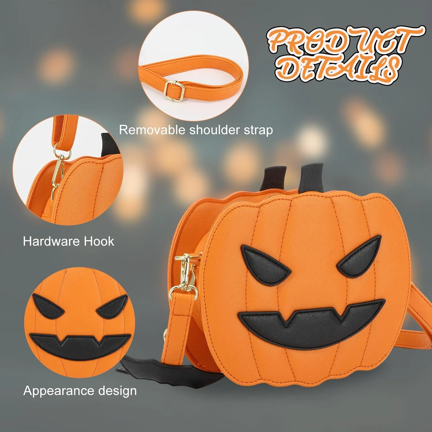 GOKTOW Novelty Pumpkin Purse,Halloween Pumpkin Crossbody Bag,Horror Halloween Funny Purses Handbags