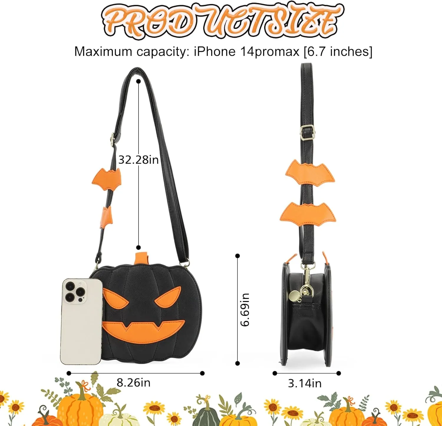 GOKTOW Novelty Pumpkin Purse,Halloween Pumpkin Crossbody Bag,Horror Halloween Funny Purses Handbags