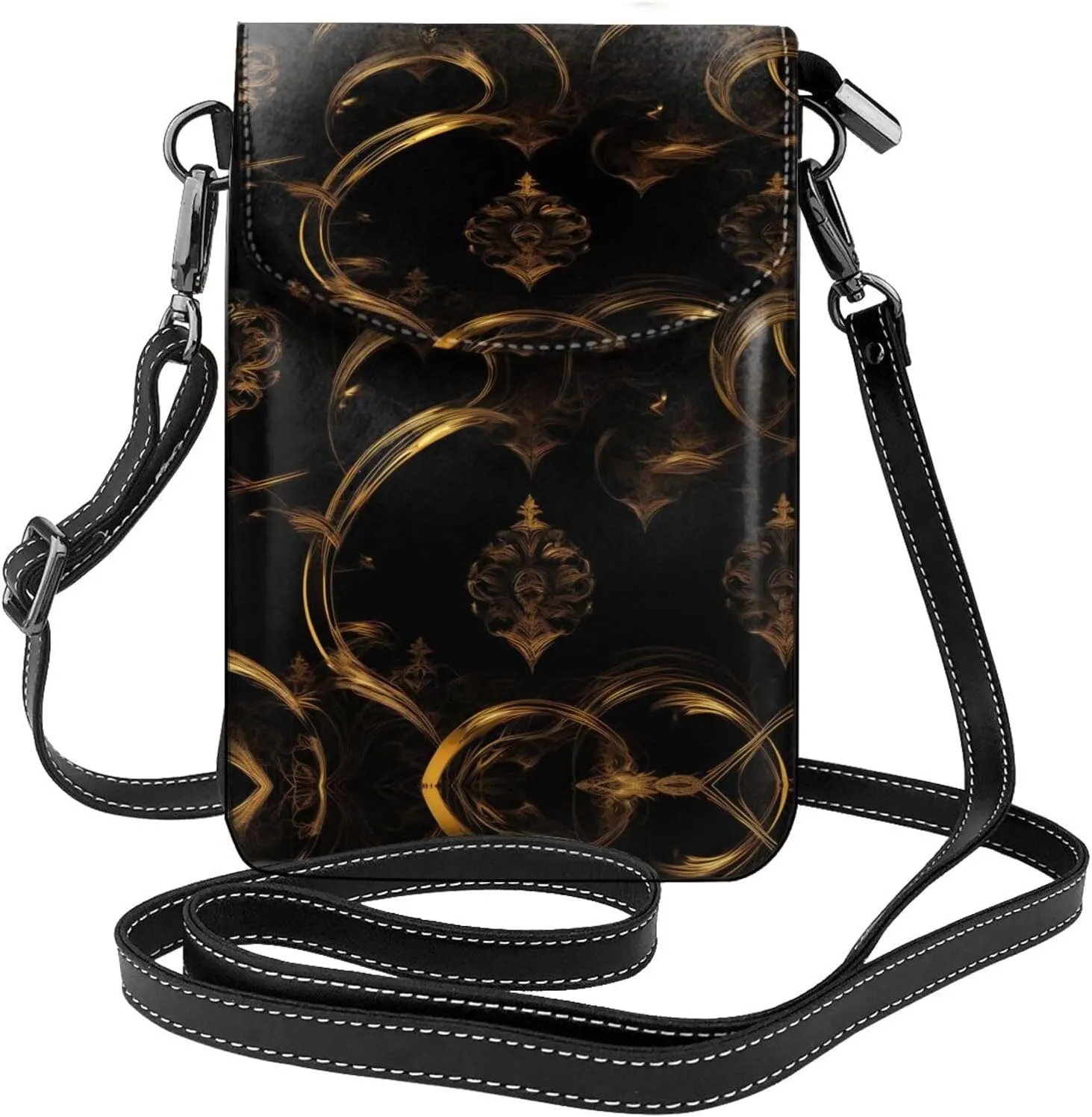 Gold Black Wallpaper Crossbody Bag For Women Leather Cellphone Shoulder Purses Fashion Travel Designer Wallet