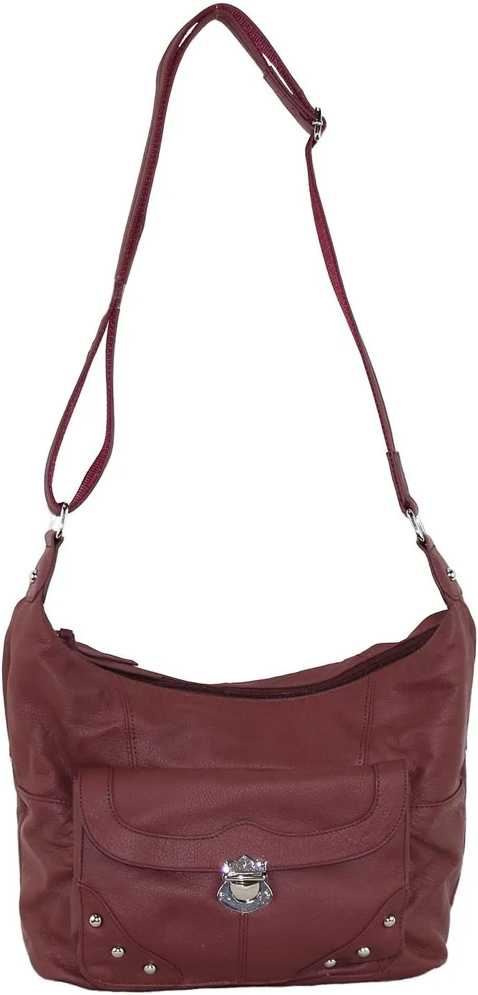 Goson Leather Concealed Gun Carrying Handbag Purse Buckled Front Pocket with Silver Studs