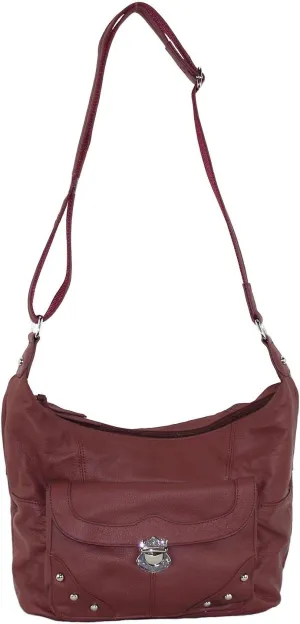 Goson Leather Concealed Gun Carrying Handbag Purse Buckled Front Pocket with Silver Studs