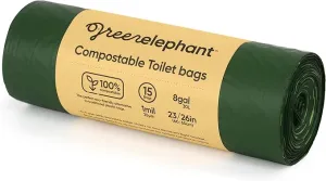 Green Elephant Portable Toilet Bags - Camping Toilet Bags, Camping Potty Bags, Camping Poop Bags for People, Toilet Waste Bags for 5 Gallon Bucket, Camp Toilet Bag, 15 count, 8 gal, 1 mil (1 pack)