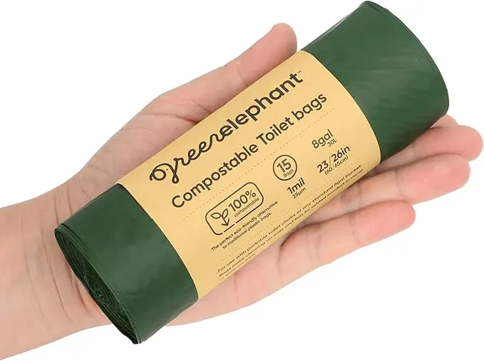 Green Elephant Portable Toilet Bags - Camping Toilet Bags, Camping Potty Bags, Camping Poop Bags for People, Toilet Waste Bags for 5 Gallon Bucket, Camp Toilet Bag, 15 count, 8 gal, 1 mil (1 pack)
