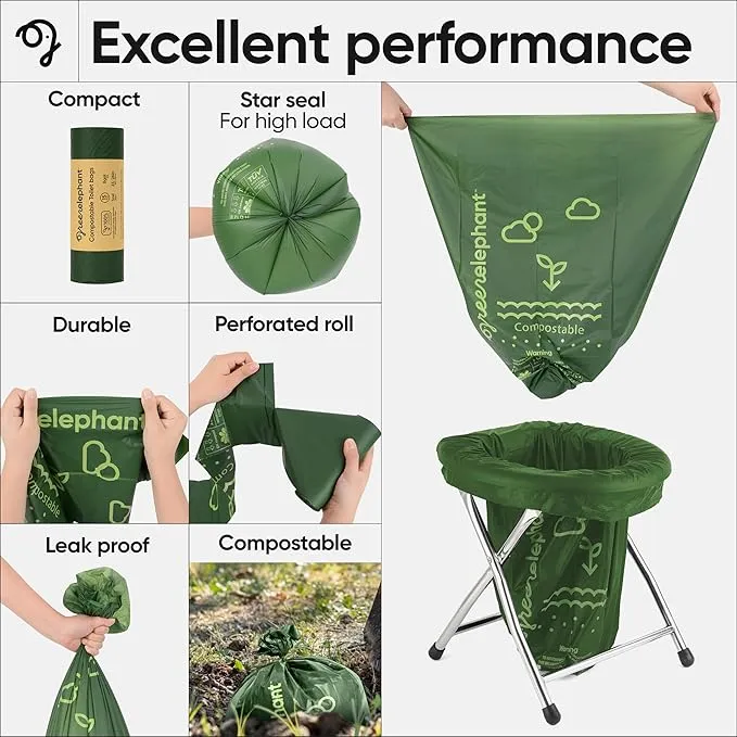 Green Elephant Portable Toilet Bags - Camping Toilet Bags, Camping Potty Bags, Camping Poop Bags for People, Toilet Waste Bags for 5 Gallon Bucket, Camp Toilet Bag, 15 count, 8 gal, 1 mil (1 pack)