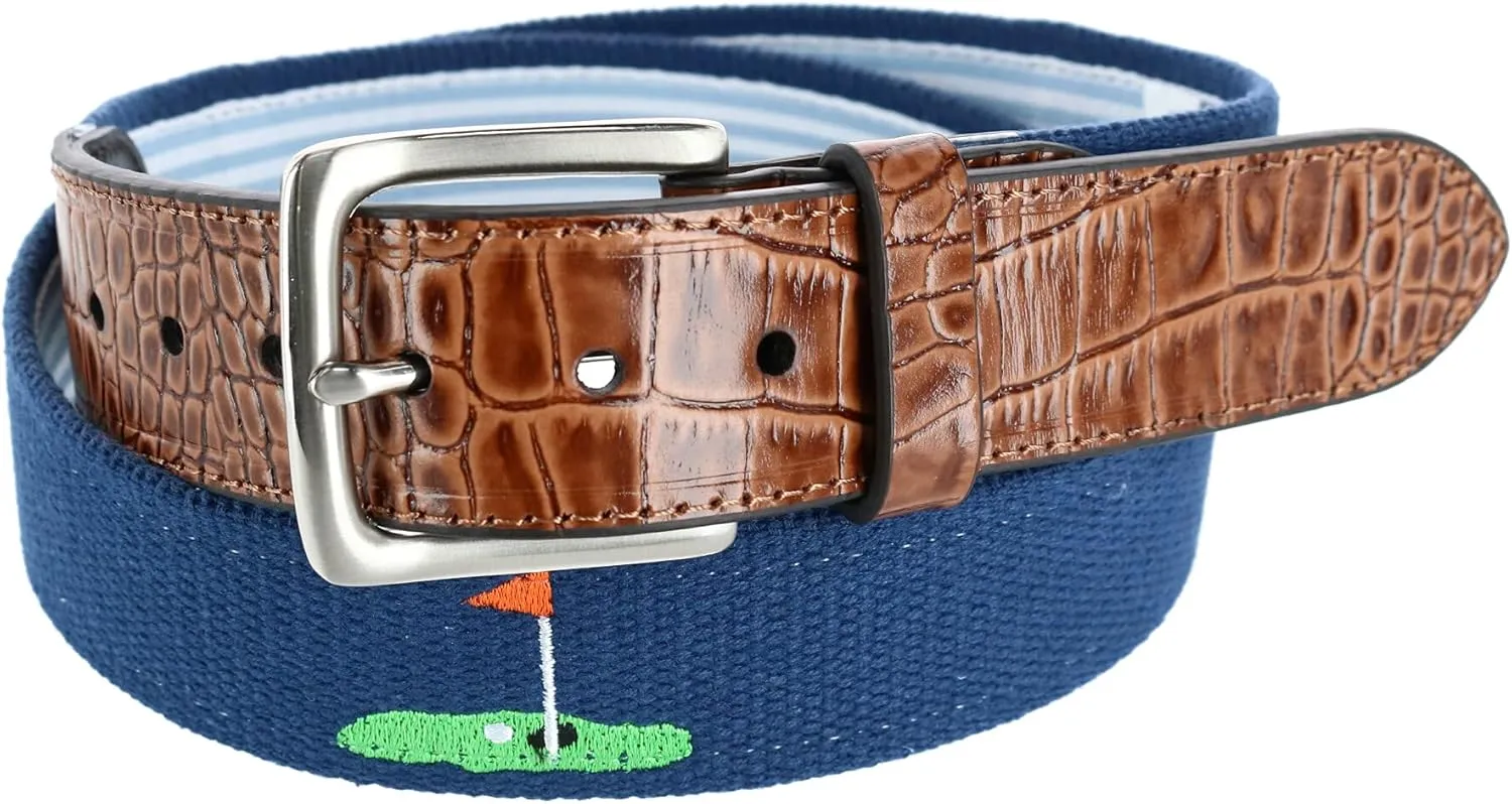 Greg Norman Men's Flag Golf Web Belt Navy 38