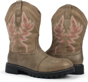 Hawkwell Women's Mid Calf Western Cowboy Cowgirl Boot Round Toe Embroidered Fashion Boots