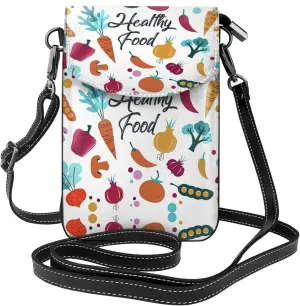 Healthy Food Crossbody Bag For Women Leather Cellphone Shoulder Purses Fashion Travel Designer Wallet, Black
