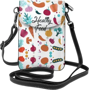 Healthy Food Crossbody Bag For Women Leather Cellphone Shoulder Purses Fashion Travel Designer Wallet, Black