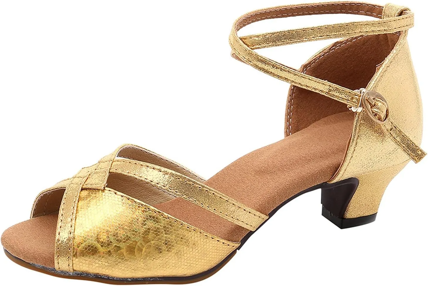 High Heels for Women Latin Dance Shoes Open Toe Heels with Ankle Strap Satin Ballroom Practice Performance Shoes