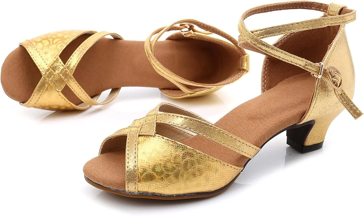 High Heels for Women Latin Dance Shoes Open Toe Heels with Ankle Strap Satin Ballroom Practice Performance Shoes
