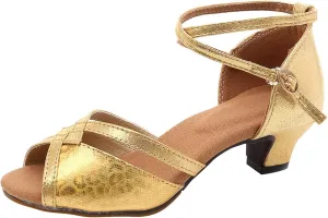 High Heels for Women Latin Dance Shoes Open Toe Heels with Ankle Strap Satin Ballroom Practice Performance Shoes