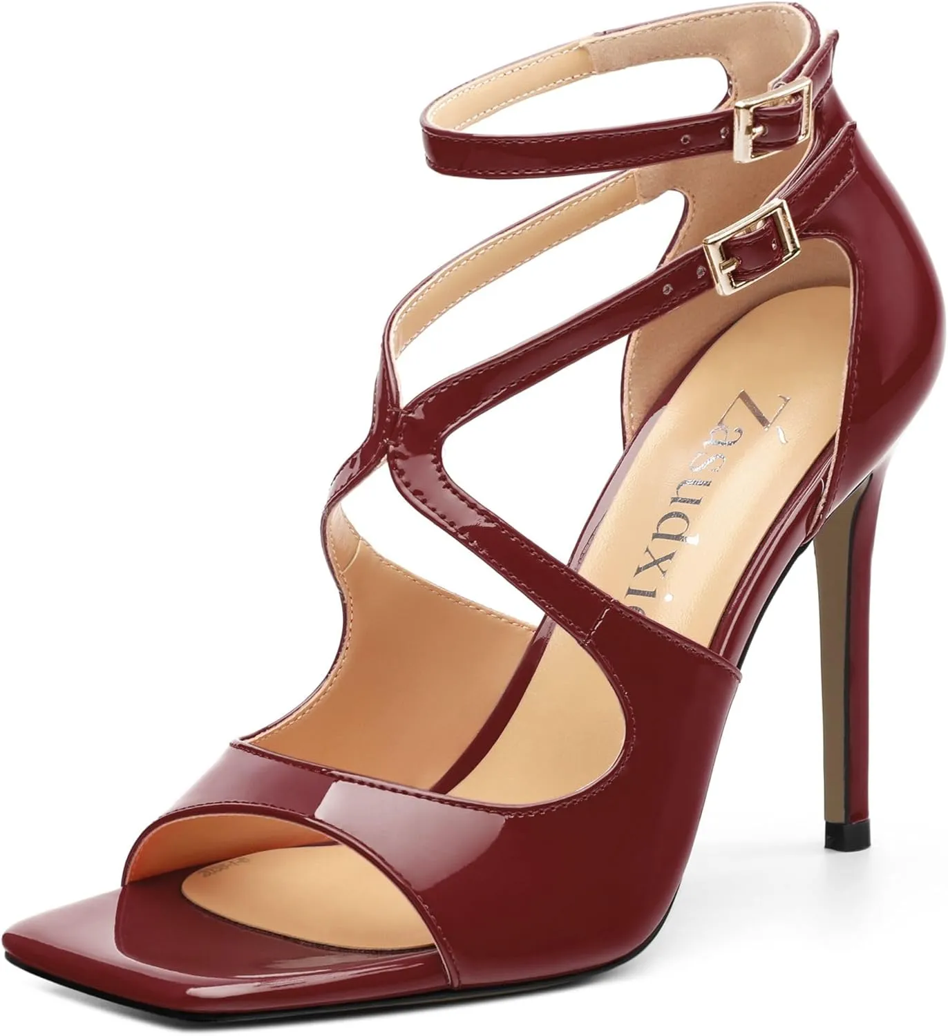 High Heels for Women, Women's Stiletto Heels Cross Strappy Square Open Toe Sexy Sandals Ankle Strap Buckle High Heels Fashion Dress Prom Sandals