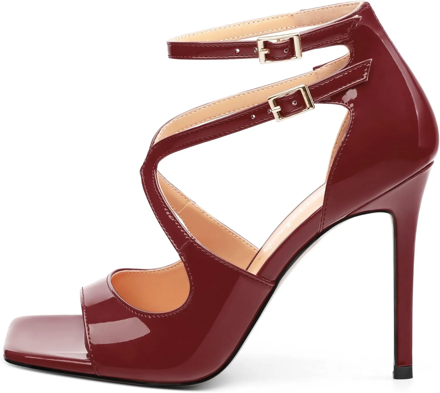 High Heels for Women, Women's Stiletto Heels Cross Strappy Square Open Toe Sexy Sandals Ankle Strap Buckle High Heels Fashion Dress Prom Sandals