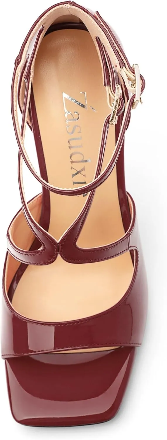 High Heels for Women, Women's Stiletto Heels Cross Strappy Square Open Toe Sexy Sandals Ankle Strap Buckle High Heels Fashion Dress Prom Sandals