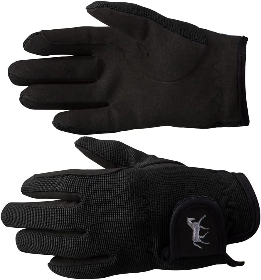 HORZE Kids' Unisex Stretchy Adjustable Horse Riding Equestrian Gloves with Suede Grip and Pony Design