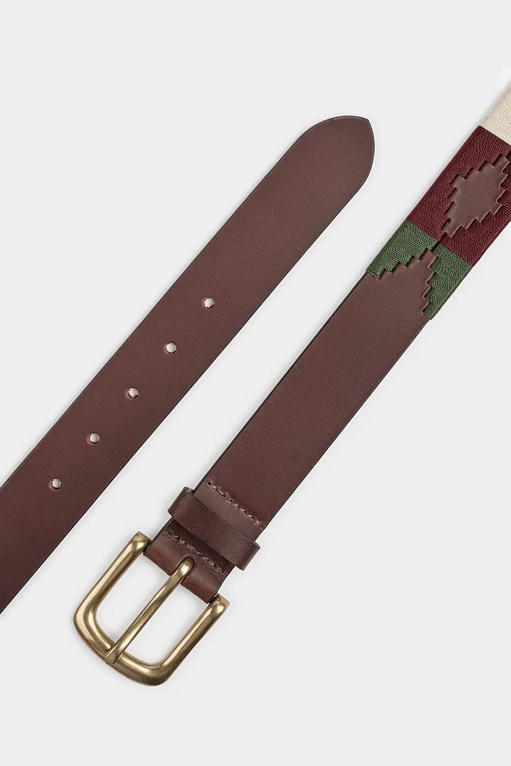 Ibex England | Brown & Multicolour Embroidered | Men's Leather Polo Belt | 35MM Wide | Gift For Him