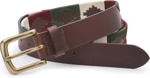 Ibex England | Brown & Multicolour Embroidered | Men's Leather Polo Belt | 35MM Wide | Gift For Him