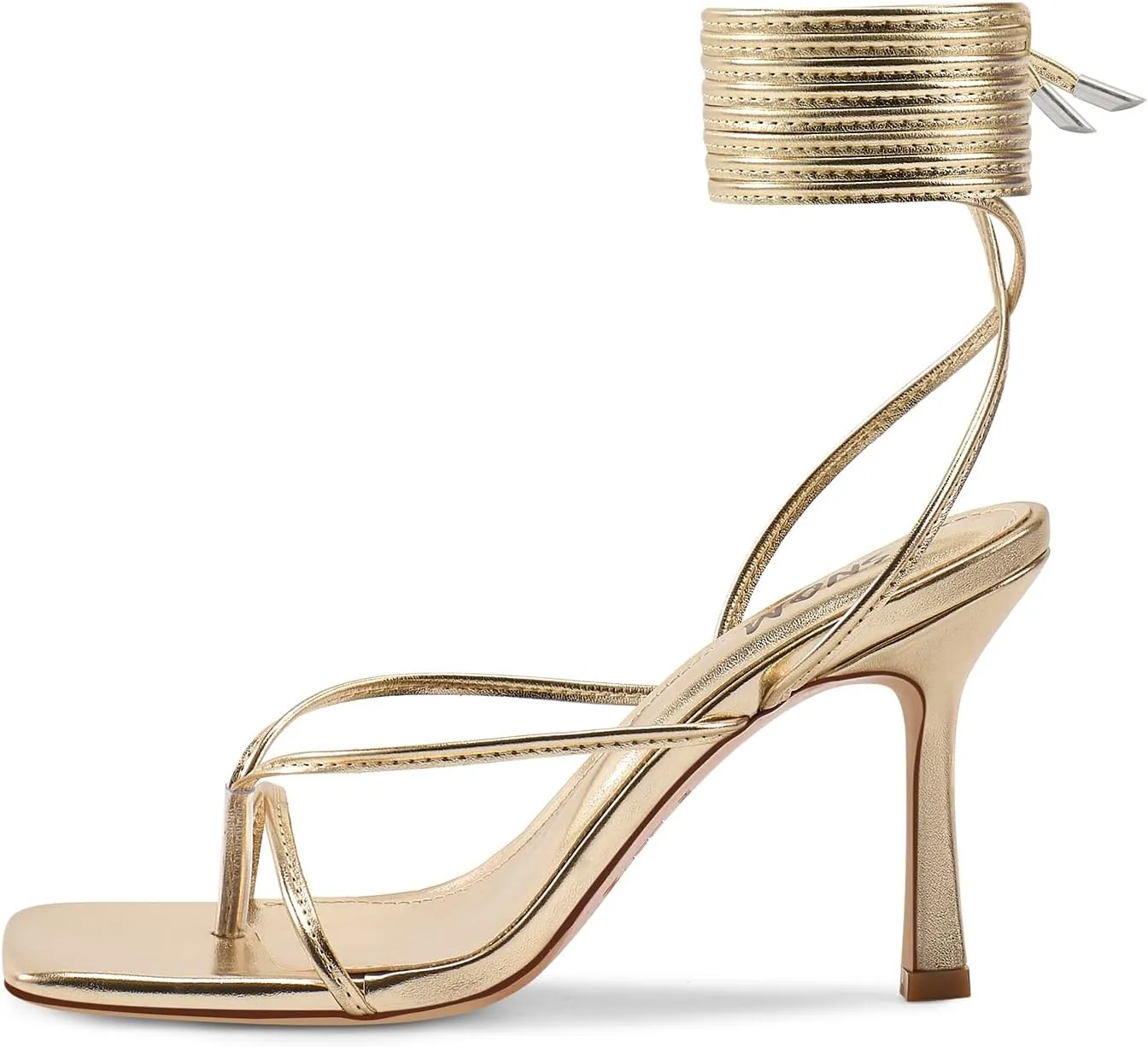 ISNOM Lace Up Heels Sandals for Women, Square Toe, Open Toe Thong, Stiletto Heels Design