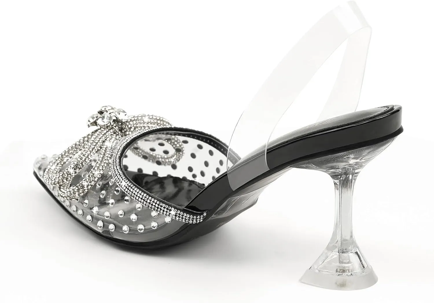JENN ARDOR Women’s Heels for Bride Sparkly Low Heels Slingback Pumps 3.4 inch Clear Kitten Heels Wedding with Rhinestones Bow Pumps Pointed Toe Sandals Dress Shoes for Prom Party Dating