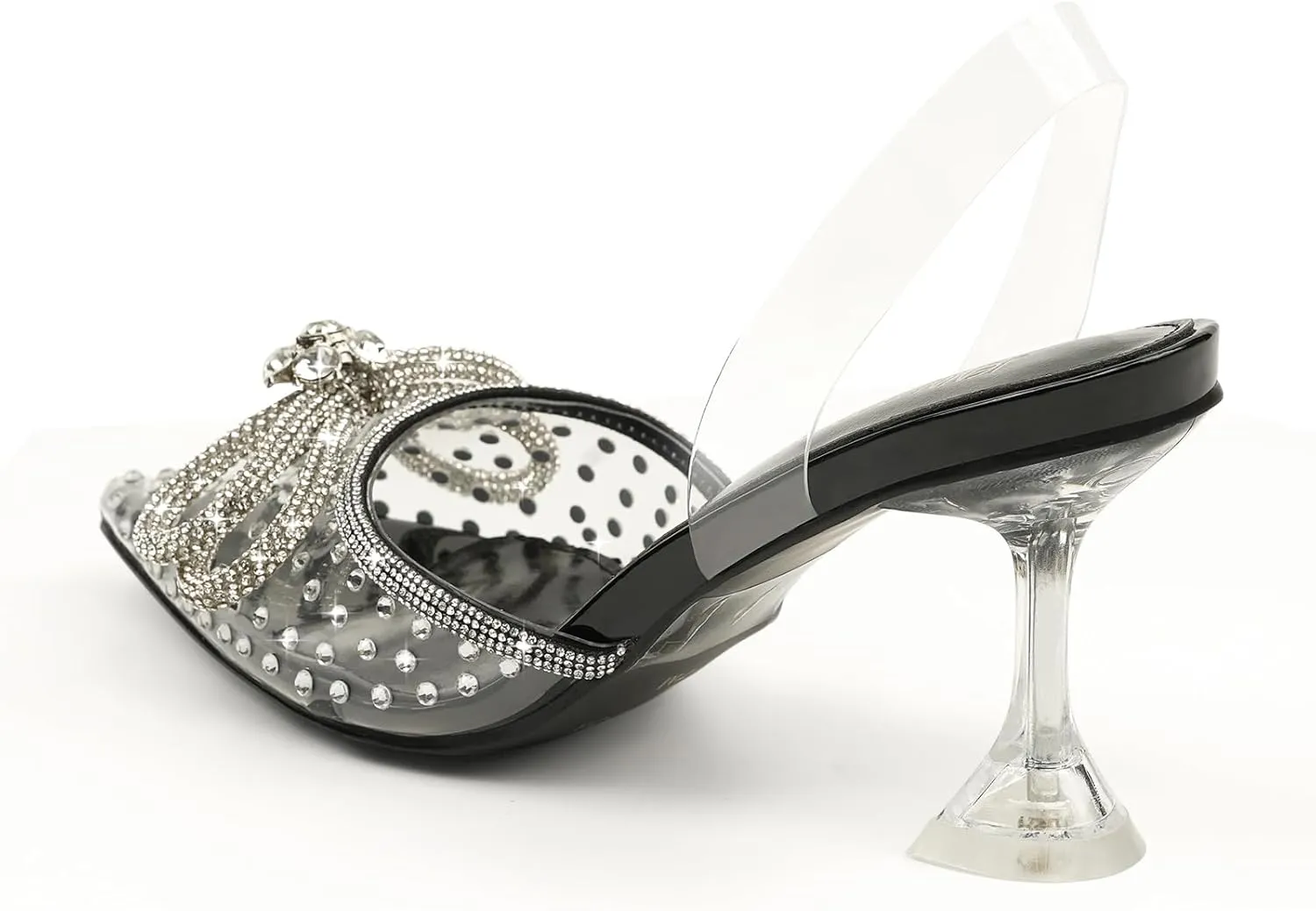 JENN ARDOR Women’s Heels for Bride Sparkly Low Heels Slingback Pumps 3.4 inch Clear Kitten Heels Wedding with Rhinestones Bow Pumps Pointed Toe Sandals Dress Shoes for Prom Party Dating