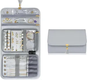 Jewelry Roll, Portable Jewelry Organizer Bag for Necklaces, Earrings, Rings, Bracelets, Lightweight Jewelry Storage Case Holder for Travel, Daily Life, Gift, Grey