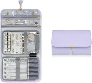 Jewelry Roll, Portable Jewelry Organizer Bag for Necklaces, Earrings, Rings, Bracelets, Lightweight Jewelry Storage Case Holder for Travel, Daily Life, Gift, Purple