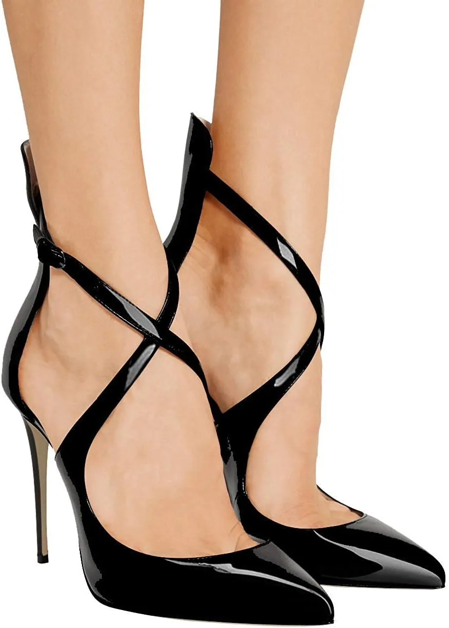 JITUUE Women's Pointed Toe Crisscross Strappy High Heels Stiletto Pumps Ladies Ankle Buckle Strap Party Wedding Dress Shoes
