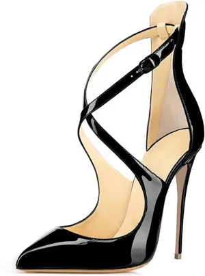 JITUUE Women's Pointed Toe Crisscross Strappy High Heels Stiletto Pumps Ladies Ankle Buckle Strap Party Wedding Dress Shoes