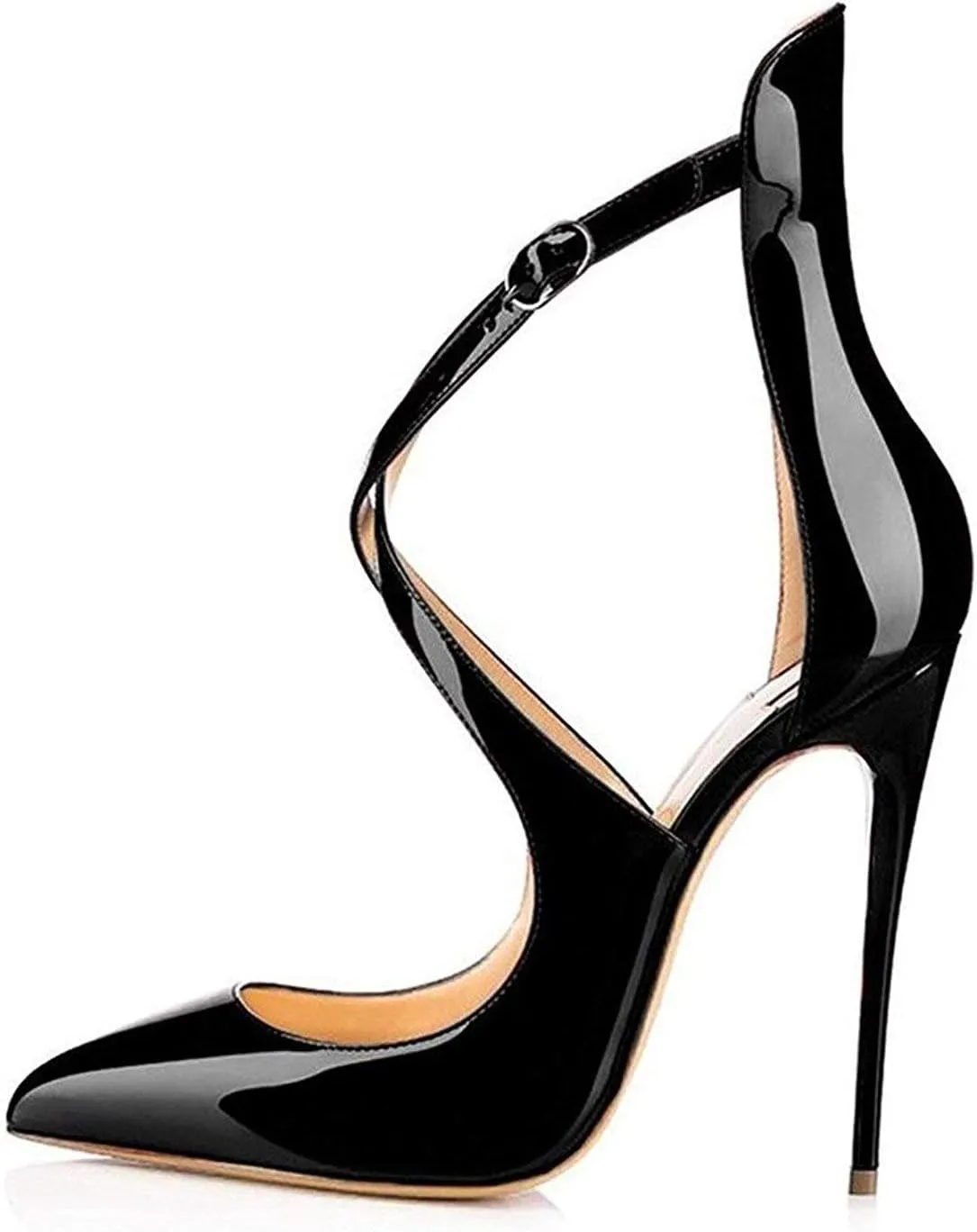 JITUUE Women's Pointed Toe Crisscross Strappy High Heels Stiletto Pumps Ladies Ankle Buckle Strap Party Wedding Dress Shoes