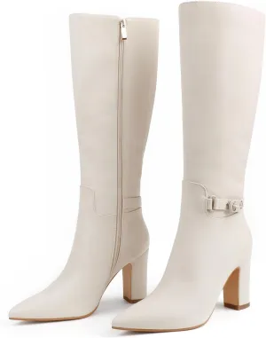 JOY IN LOVE Women's High Block Heel Wrinkled Slouchy Zipper Knee High Boots