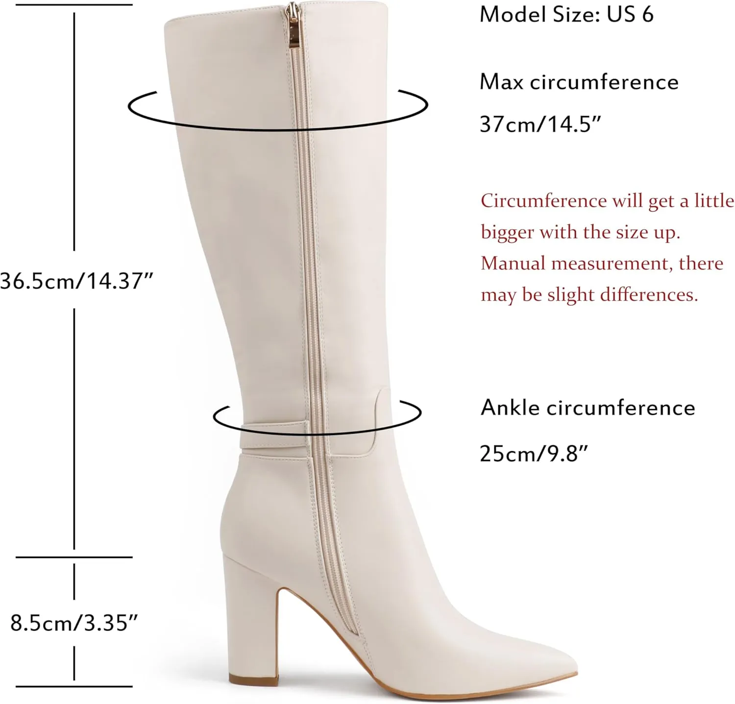 JOY IN LOVE Women's High Block Heel Wrinkled Slouchy Zipper Knee High Boots