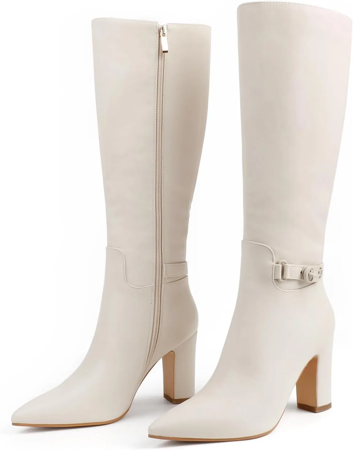 JOY IN LOVE Women's High Block Heel Wrinkled Slouchy Zipper Knee High Boots
