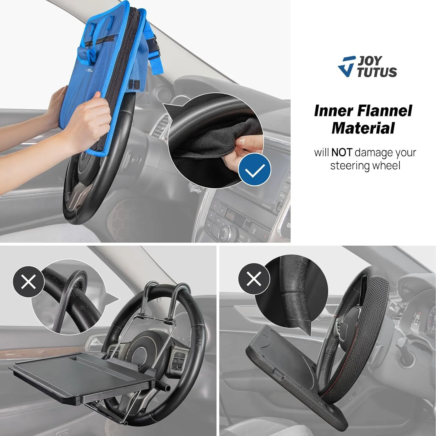 JOYTUTUS 3 in 1 Steering Wheel Eating Tray (Blue), Car Back Seat Laptop Desk, Multifunctional Car Office Bag, Car Work Table for Writing, Car Organizer for Kids, Commuters, Family