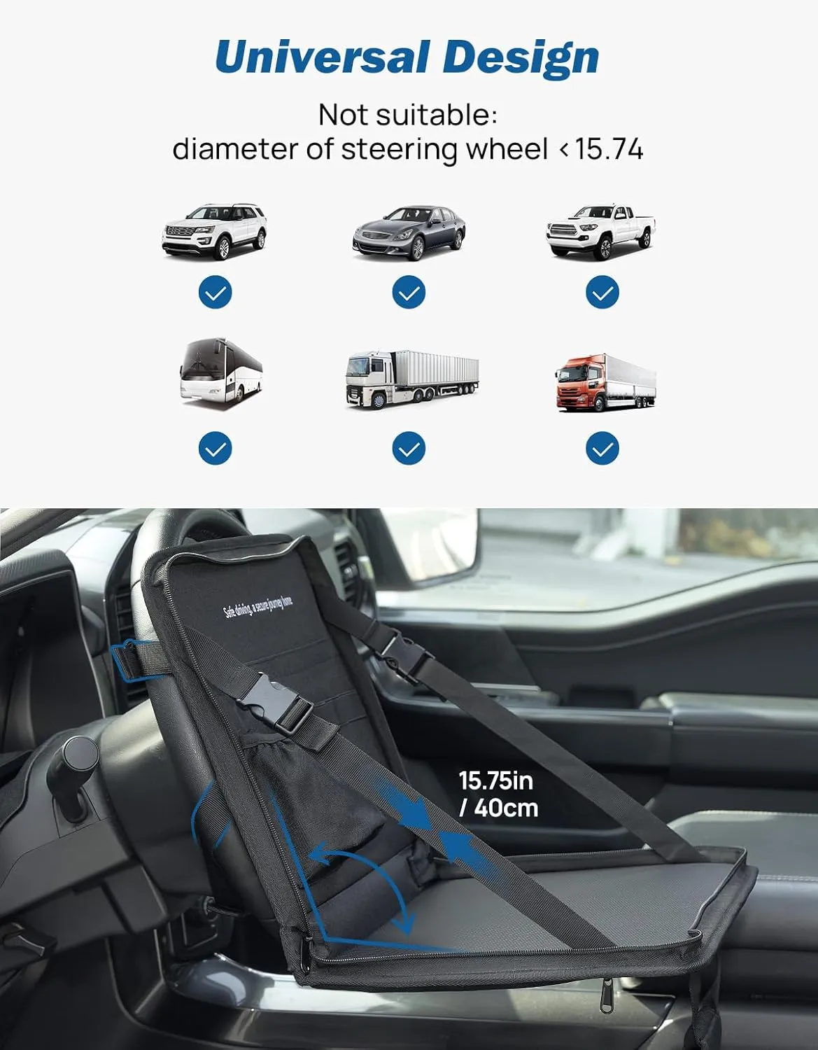JOYTUTUS Steering Wheel Tray, Car Multifunctional Laptop Desk, Car Office Bag, Back Seat Headrest Table for Eating, Fit for Large Car, Like Large Trucks, Pickups, semi-Trailers, etc.