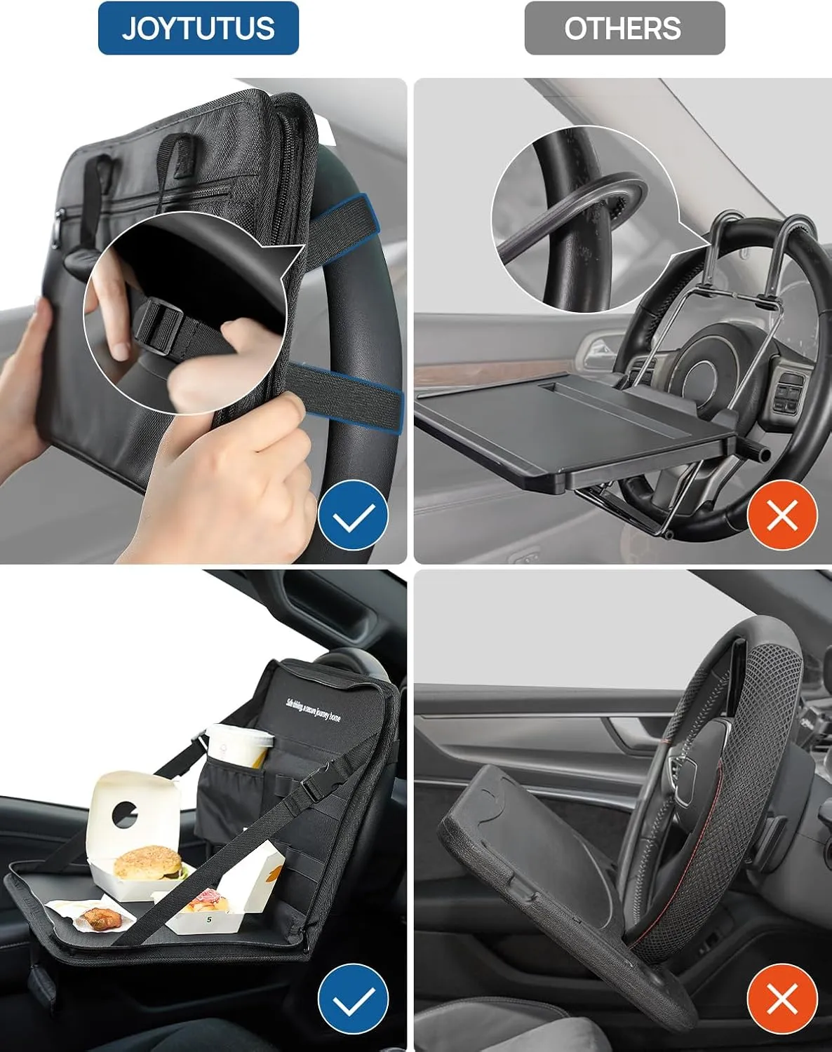 JOYTUTUS Steering Wheel Tray, Car Multifunctional Laptop Desk, Car Office Bag, Back Seat Headrest Table for Eating, Fit for Large Car, Like Large Trucks, Pickups, semi-Trailers, etc.