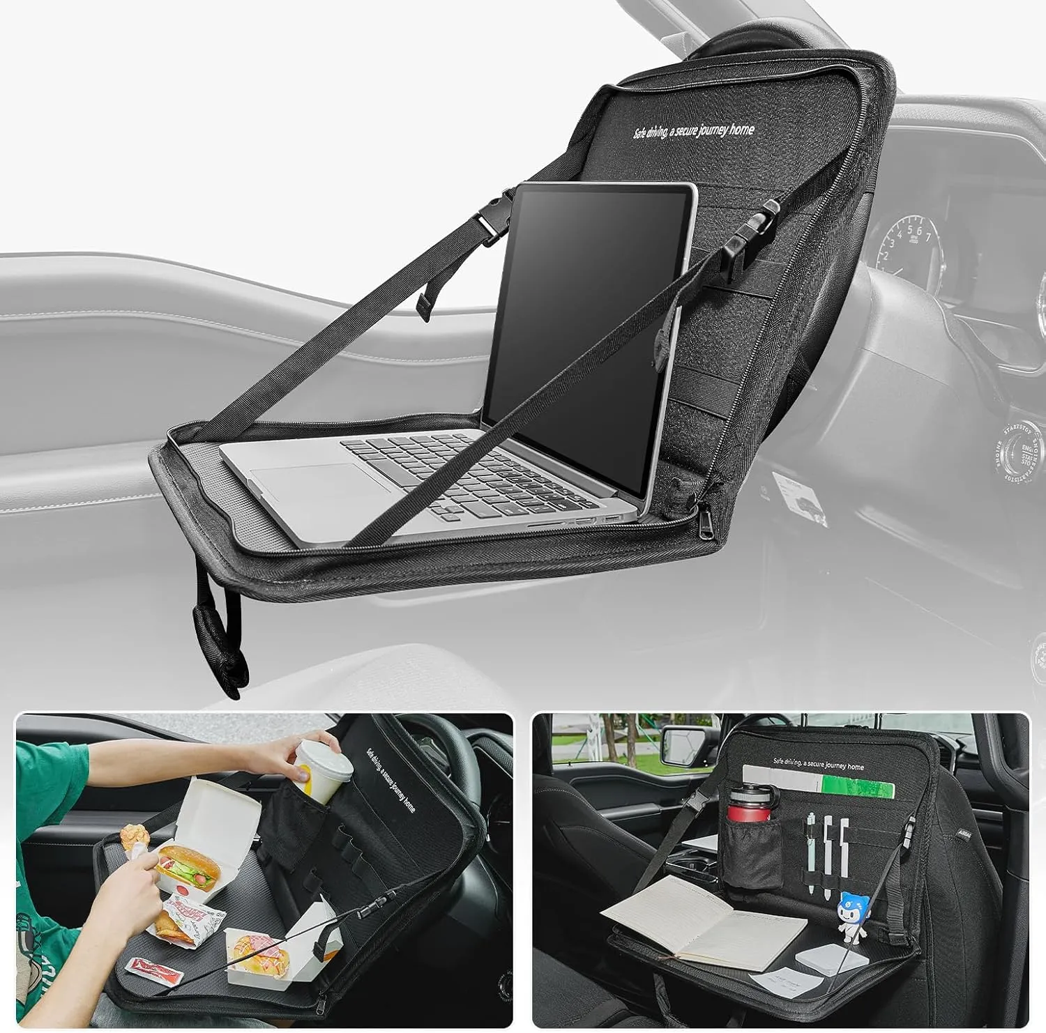 JOYTUTUS Steering Wheel Tray, Car Multifunctional Laptop Desk, Car Office Bag, Back Seat Headrest Table for Eating, Fit for Large Car, Like Large Trucks, Pickups, semi-Trailers, etc.